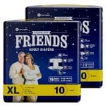 Friends Overnight Adult Diapers Tape Style 20 Count (X- Large) | Waist Size 121.92 - 172.72 cm | 46 - 68 inch | 16 Hrs Protection | Leakproof | Quick & Even Absorption | UNISEX | Wetness Indicator| Odor lock | Aloe Vera