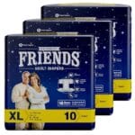 Friends Overnight Adult Diapers Tape Style 30 Count (X- Large) | Waist Size 121.92 - 172.72 cm | 46 - 68 inch | 16 Hrs Protection | Leakproof | Quick & Even Absorption | UNISEX | Wetness Indicator| Odor lock | Aloe Vera