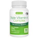 Triple Vitamin K Complex 2700 mcg, High Strength Vitamin K1 & K2 (MK-4 & MK-7), Bioactive Natural Forms, Clean Label, Vegan, 90 Capsules
