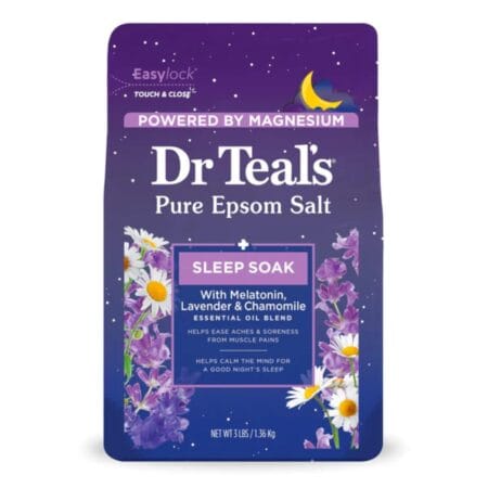 Dr Teal's Pure Epsom Salt Sleep Soak with Melatonin, Lavender & Chamomile Essential Oils (3LBS/1.36 Kg)